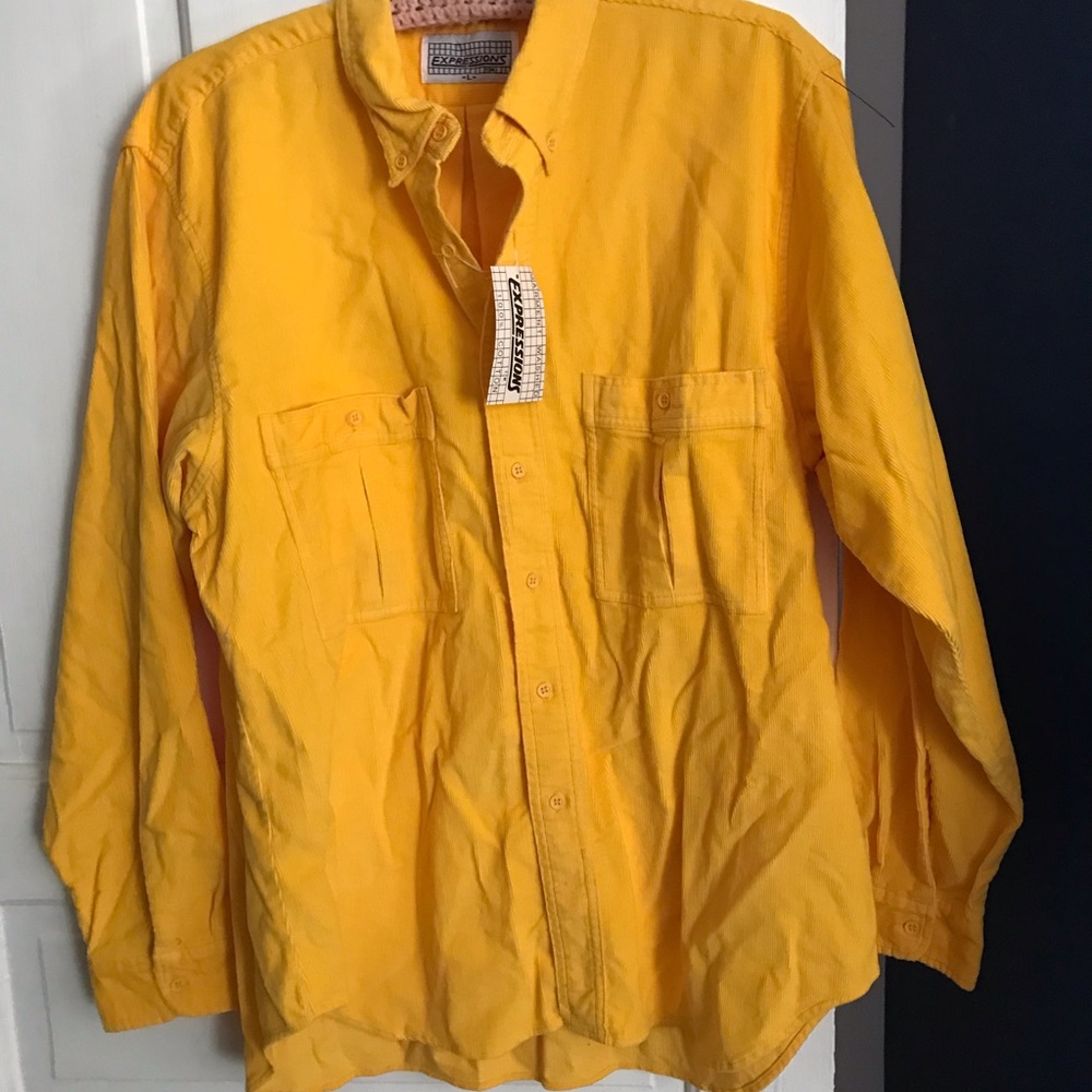 Brand New Vintage With Tags Bright Yellow Expressions Corduroy Shirt Mens Large